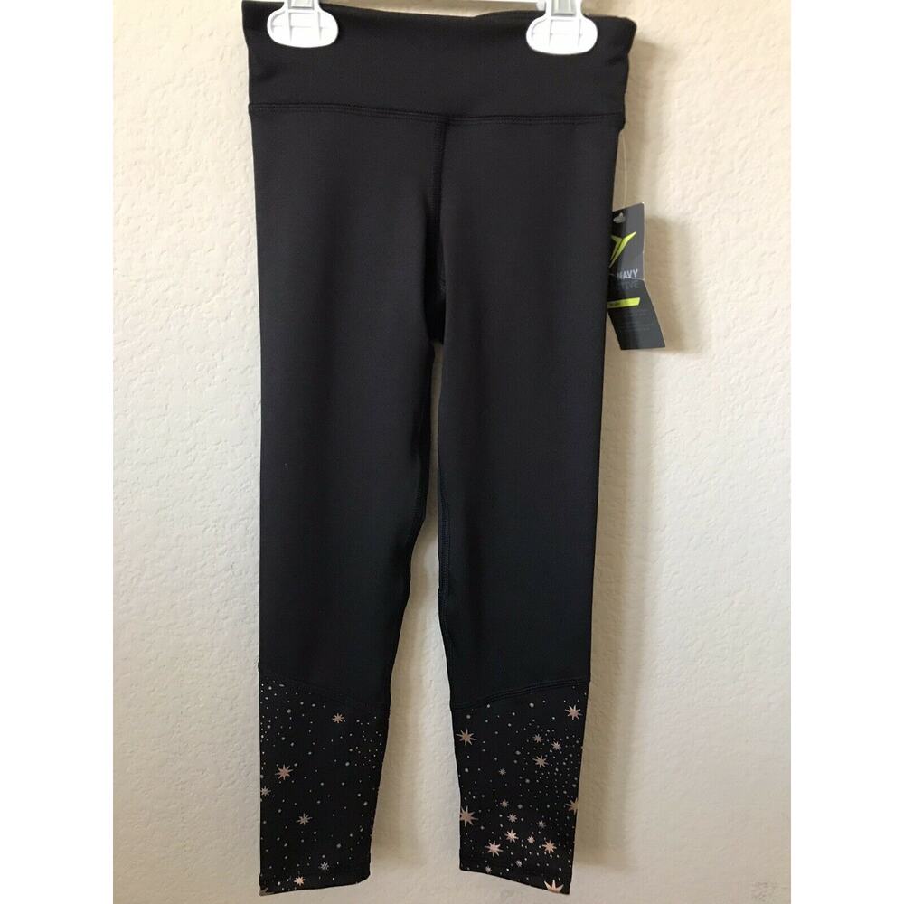 Old Navy Active Black Gold Star Print Mid Rise Panel Leggings Size XS 5
